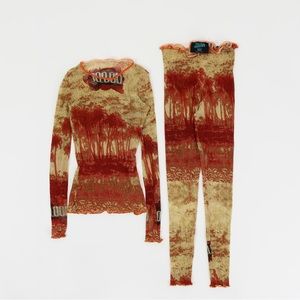 Jean Paul Gaultier SS 1994 Money Trees Currency Mesh Top & Leggings Set